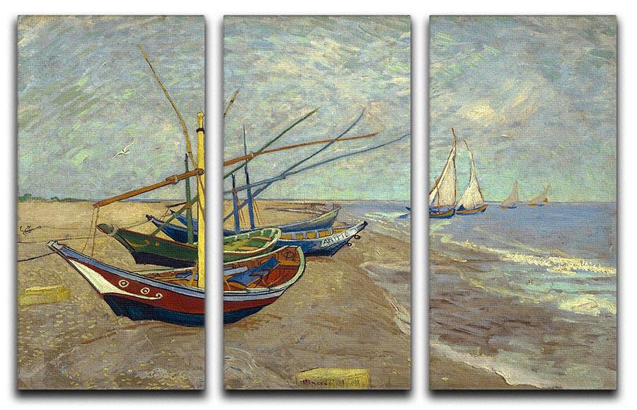 A beautiful 3-panel canvas print featuring fishing boats at Sainte Marie, showcasing vibrant colors and intricate details.