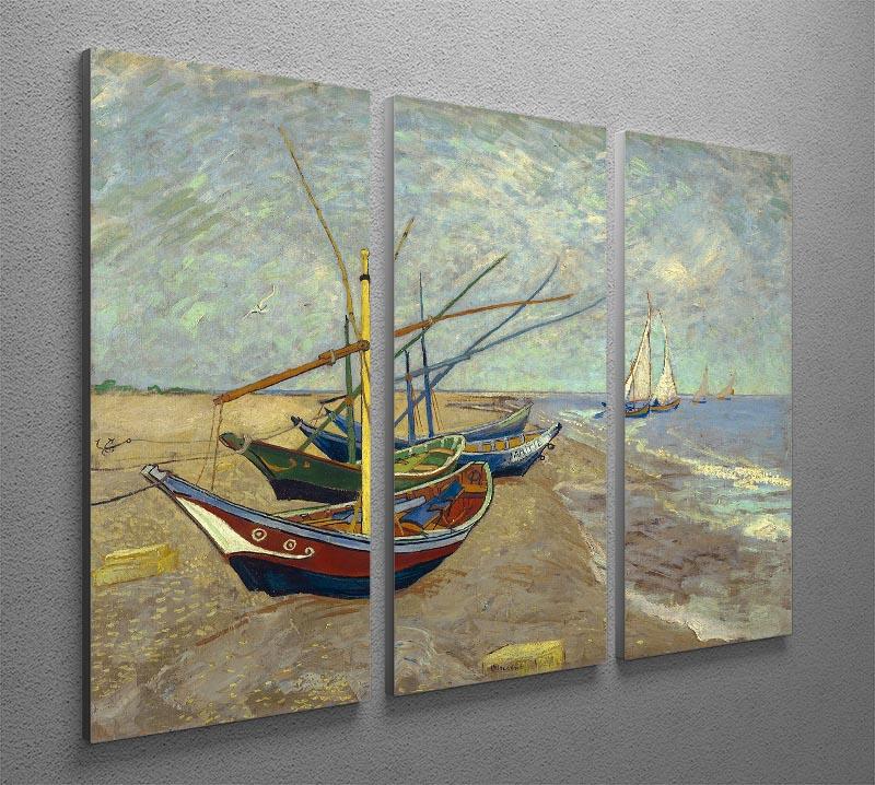 A beautiful 3-panel canvas print featuring fishing boats at Sainte Marie, showcasing vibrant colors and intricate details.