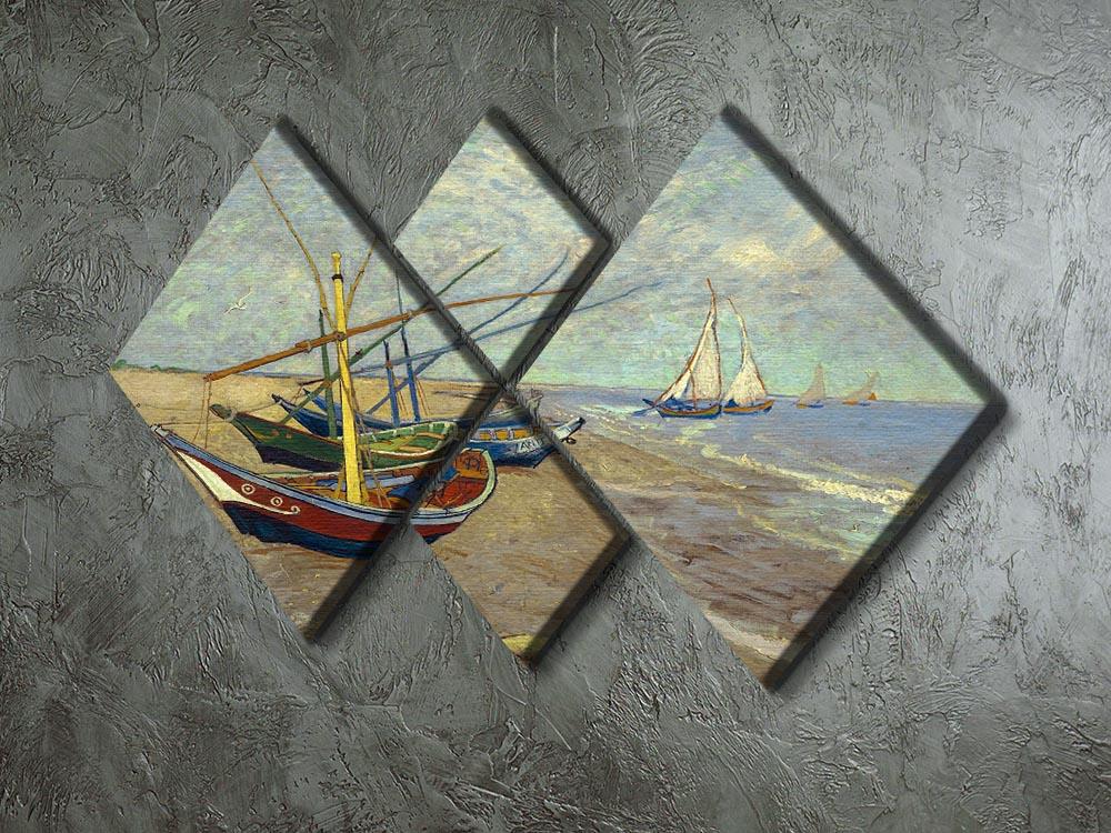 A beautiful multi-panel canvas artwork featuring fishing boats at Sainte Marie, showcasing vibrant colors and serene scenery.