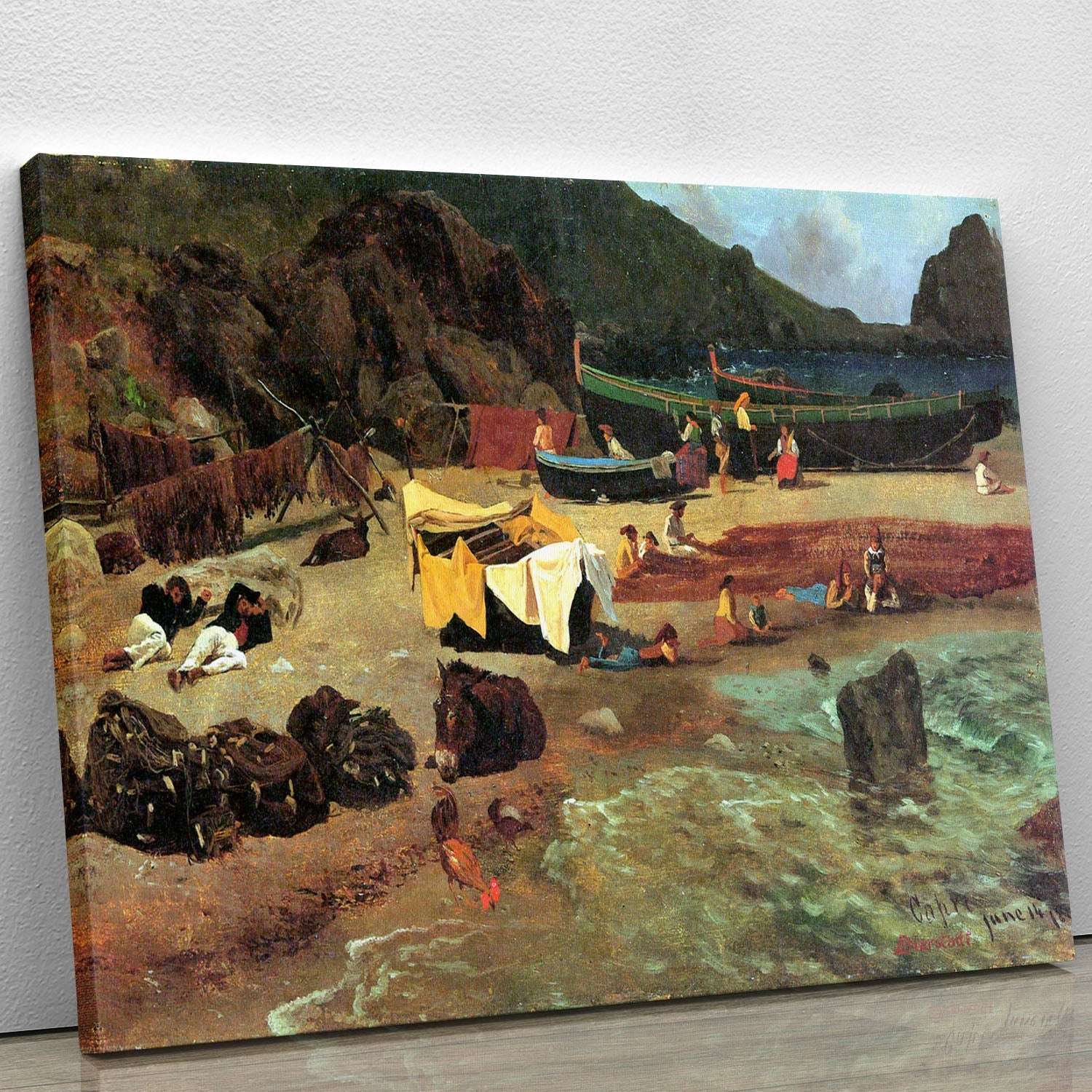 Fishing Boats on Capri canvas print showcasing vibrant colors and serene waters, perfect for home decor.