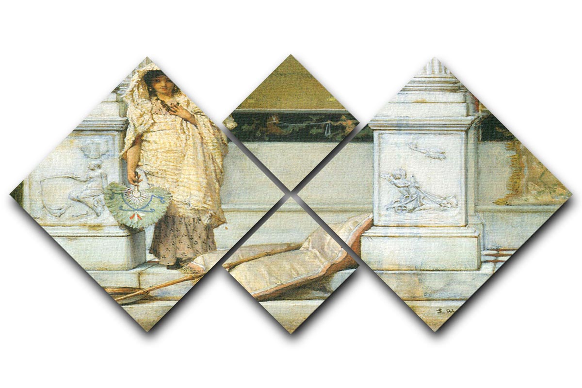 Fishing by Alma Tadema 4 Square Multi Panel Canvas artwork featuring serene fishing scene divided into four equal panels.