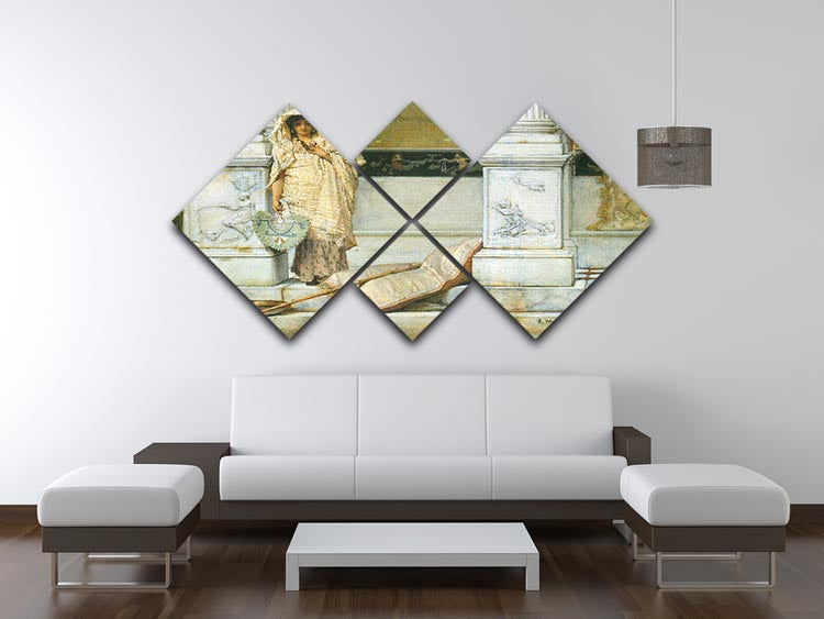 Fishing by Alma Tadema 4 Square Multi Panel Canvas artwork featuring serene fishing scene divided into four equal panels.