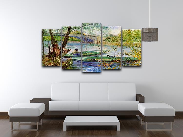 A stunning 5-split canvas artwork of Van Gogh's Fishing in Spring, showcasing vibrant colors and intricate details across five panels.