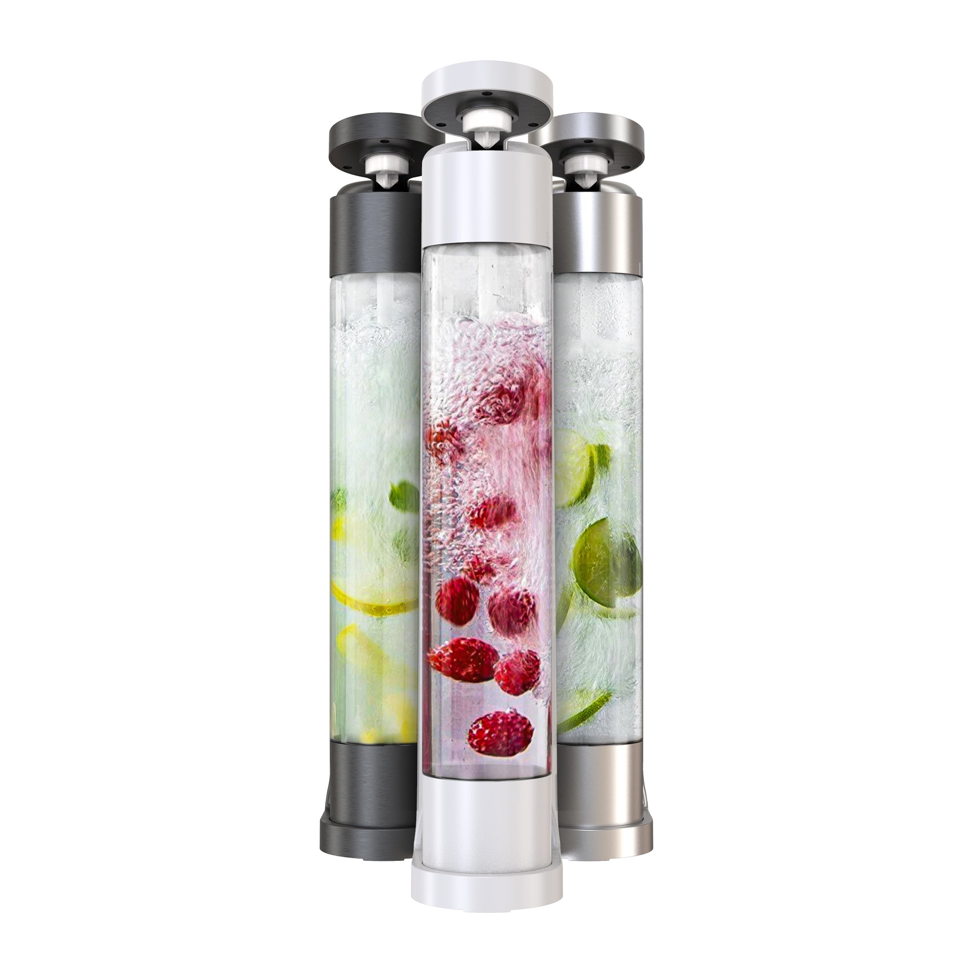FIZZPod Soda Machine with two CO₂ cylinders and accessories for making sparkling water and beverages.