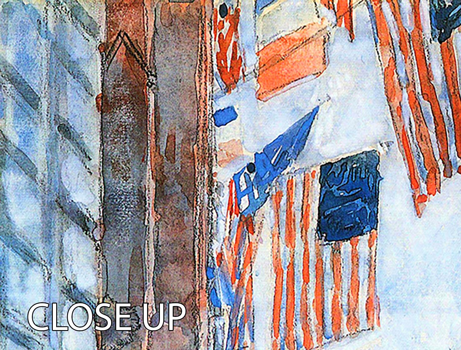 Flags Fifth Avenue by Hassam 3 Split Panel Canvas Print showcasing vibrant colors and intricate details across three panels.