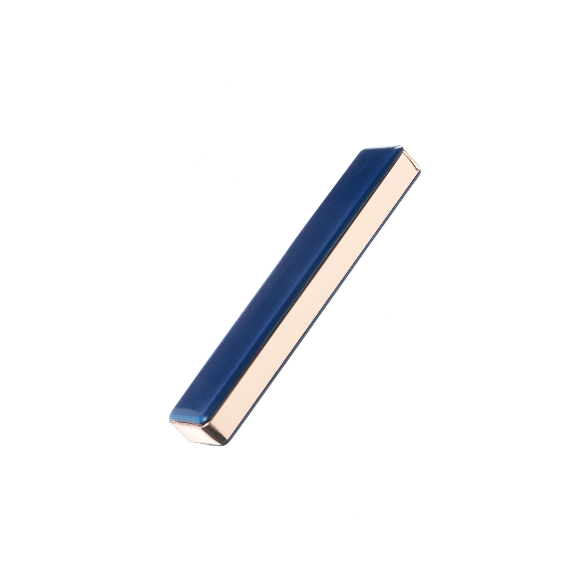 Flameless Rectangular Metal Trim Lighter in blue with gold trim, compact design, and charging indicator.