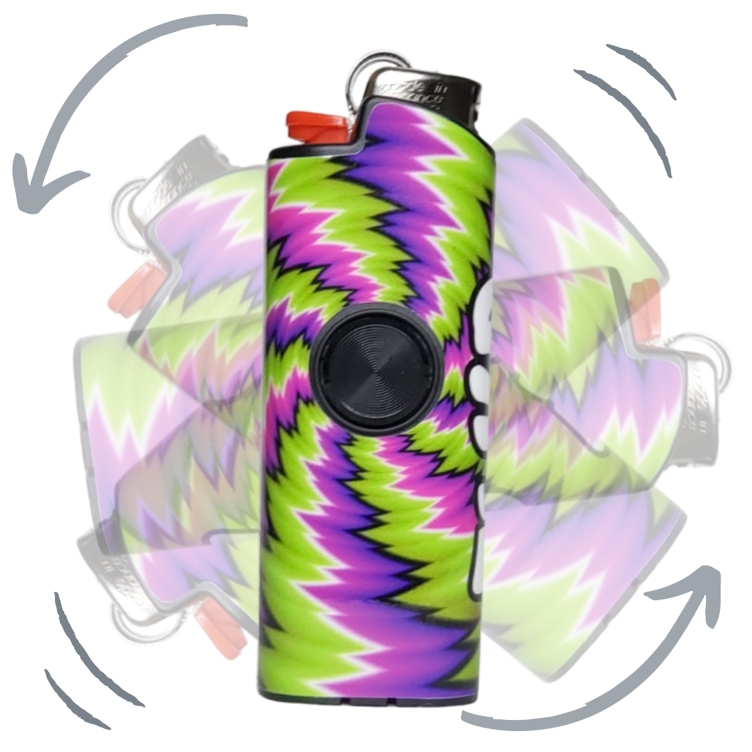 FLKR LYTR® Fidget Spinner Lighter Case 4 pack for Bic, showcasing elegant design and built-in spinner feature.