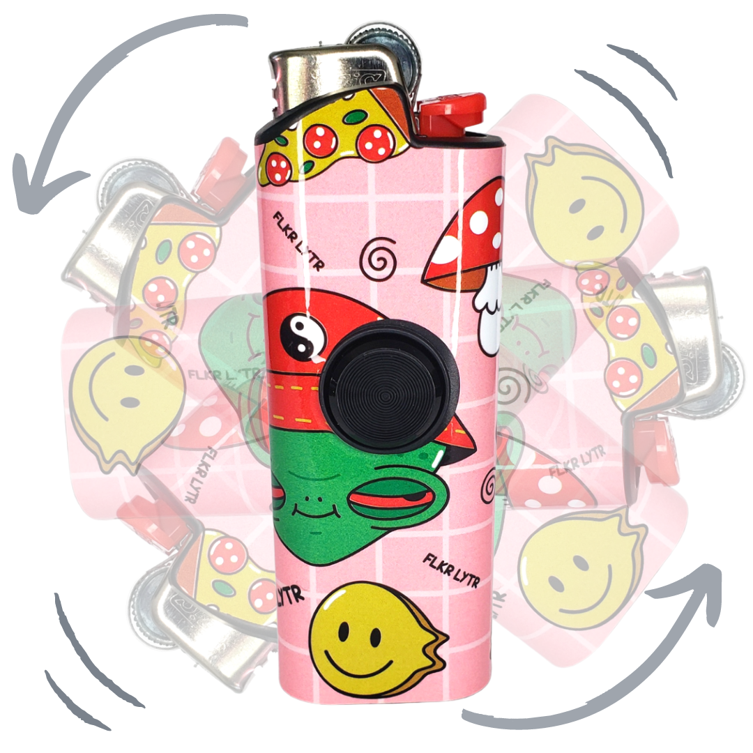 FLKR LYTR® Fidget Spinner Lighter Case 4 pack for Bic, showcasing elegant design and built-in spinner feature.