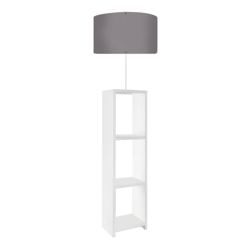 EIFFEL Floor Lamp in white and grey, featuring a sleek design with three MDF shelves and a PVC fabric shade.