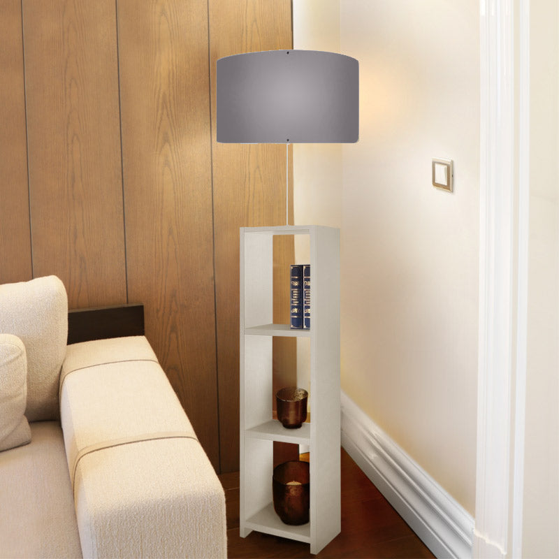 EIFFEL Floor Lamp in white and grey, featuring a sleek design with three MDF shelves and a PVC fabric shade.
