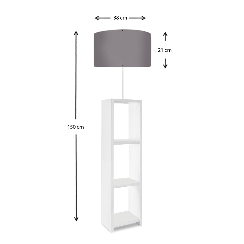 EIFFEL Floor Lamp in white and grey, featuring a sleek design with three MDF shelves and a PVC fabric shade.