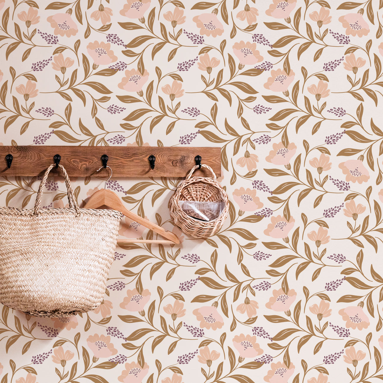 Floral Vines Wallpaper featuring a modern floral design in vibrant colors, perfect for home decor.