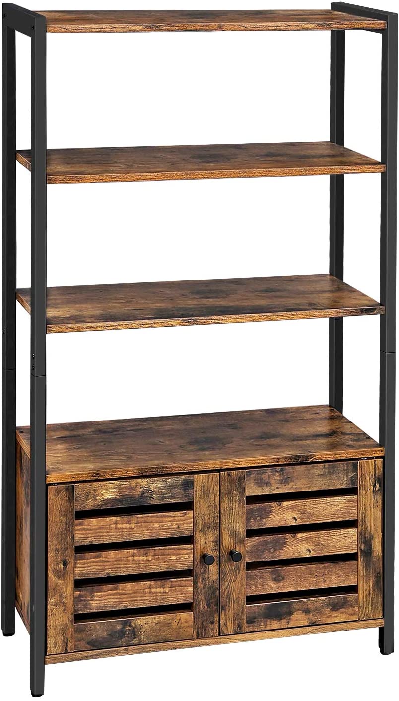 Rustic brown floor-standing storage cabinet with 2 louvred doors and 3 shelves, showcasing a stylish design suitable for any room.