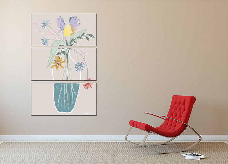 A beautiful 3-panel canvas print featuring a vibrant flower bouquet, enhancing any room's decor.