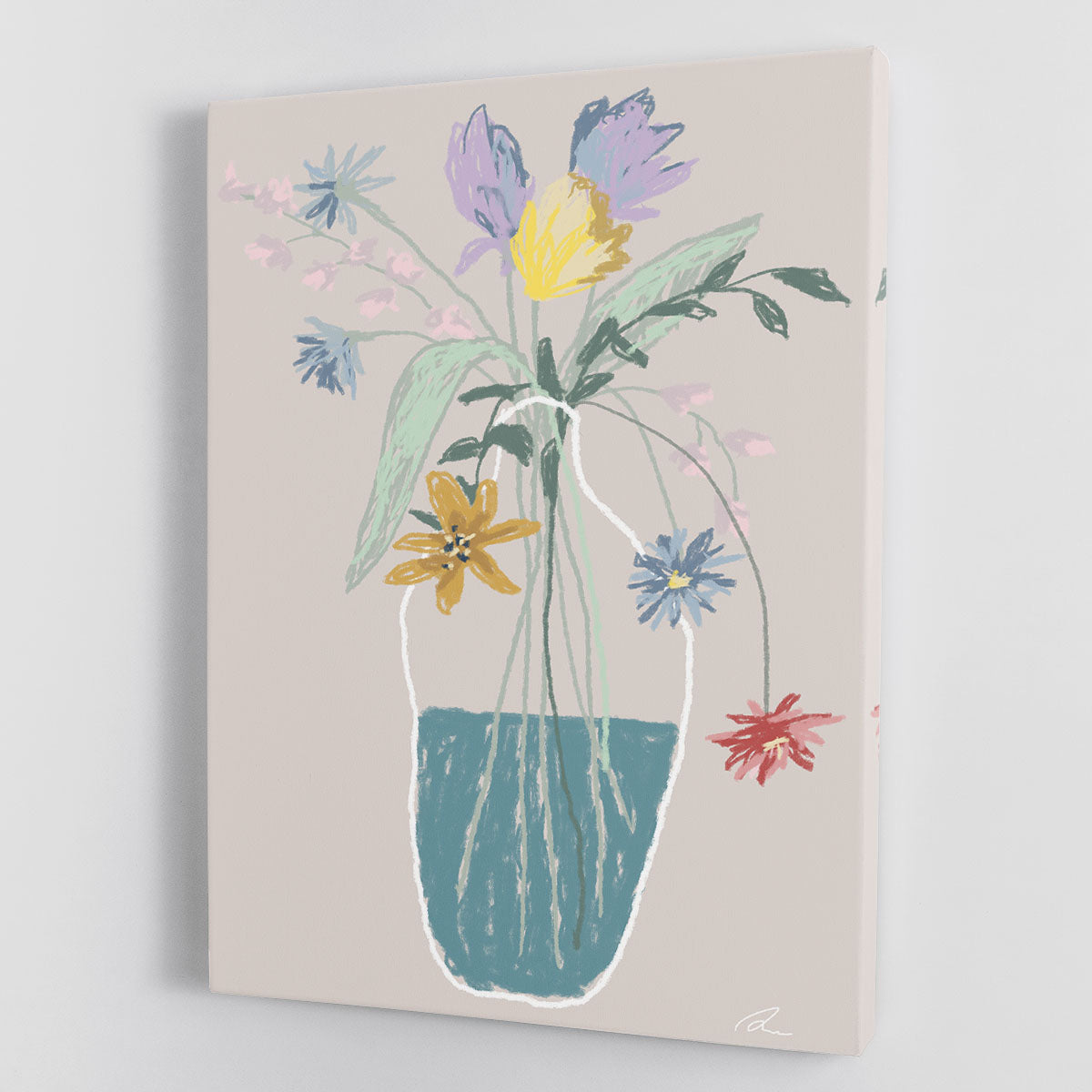 A vibrant flower bouquet canvas print showcasing colorful blooms, perfect for home decor.