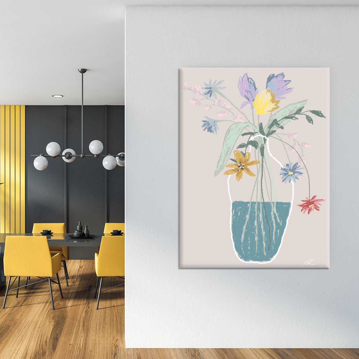 A vibrant flower bouquet canvas print showcasing colorful blooms, perfect for home decor.