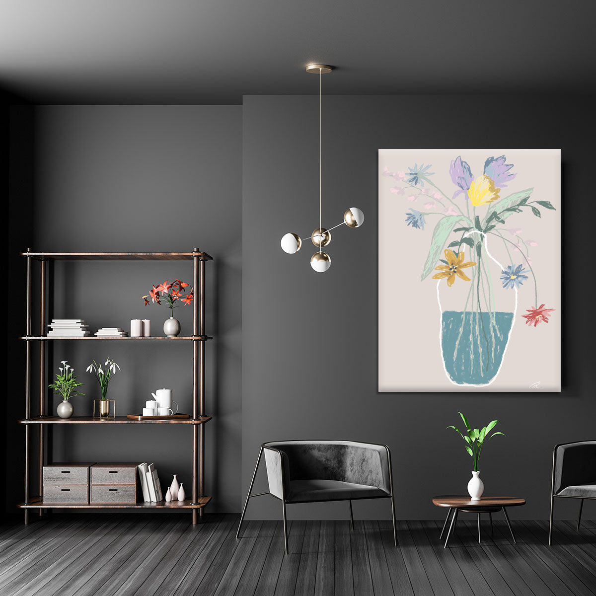 A vibrant flower bouquet canvas print showcasing colorful blooms, perfect for home decor.