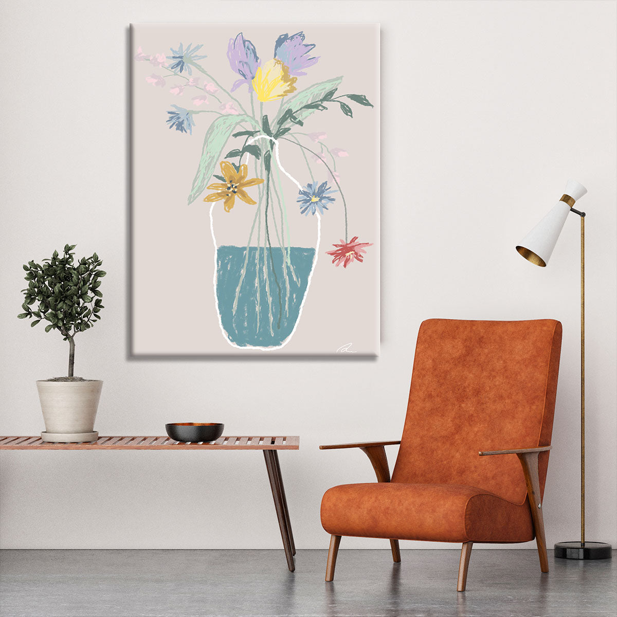 A vibrant flower bouquet canvas print showcasing colorful blooms, perfect for home decor.