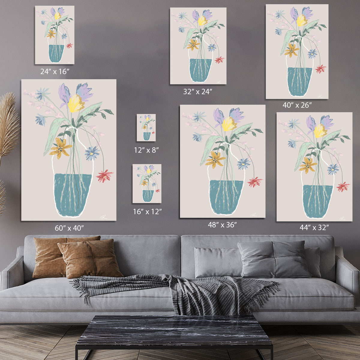 A vibrant flower bouquet canvas print showcasing colorful blooms, perfect for home decor.