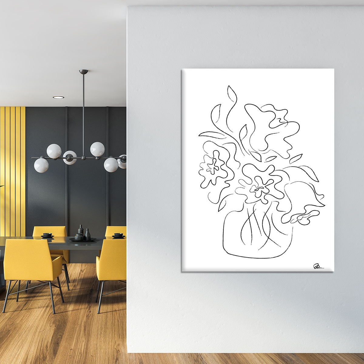 A beautiful white canvas print featuring a vibrant flower bouquet, perfect for home decor.
