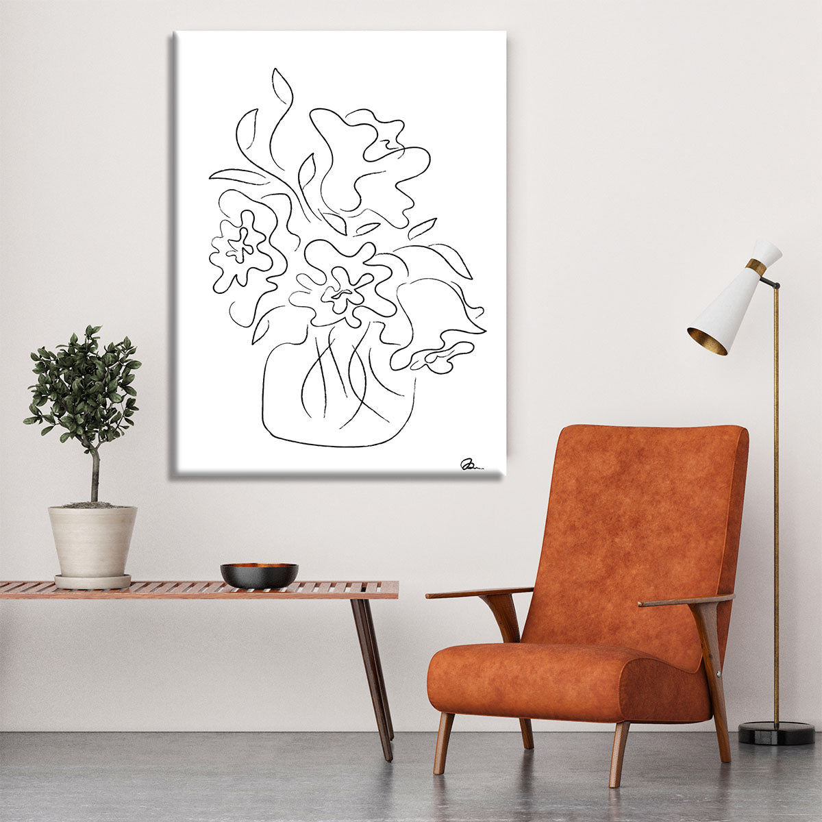 A beautiful white canvas print featuring a vibrant flower bouquet, perfect for home decor.