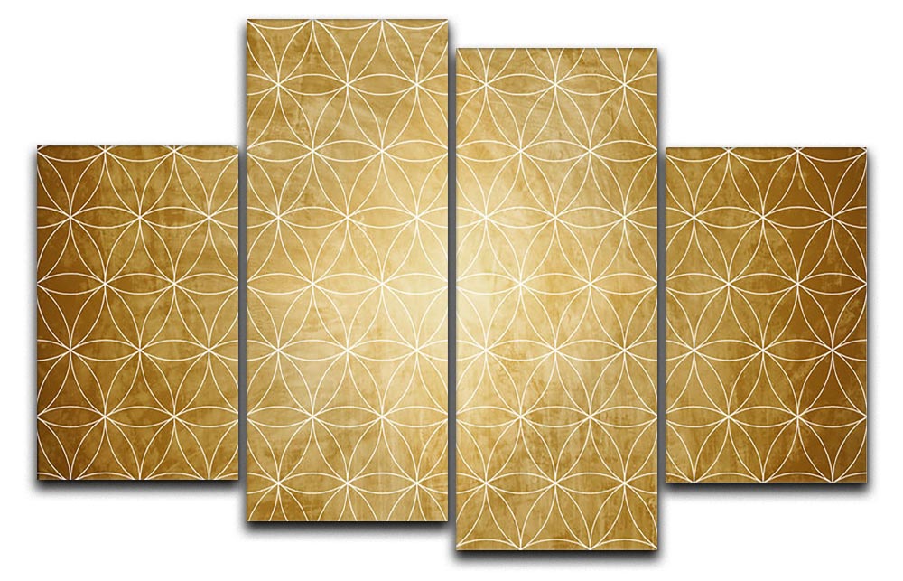 Flower Geometry 4 Split Panel Canvas showcasing vibrant floral designs in four separate panels arranged together.