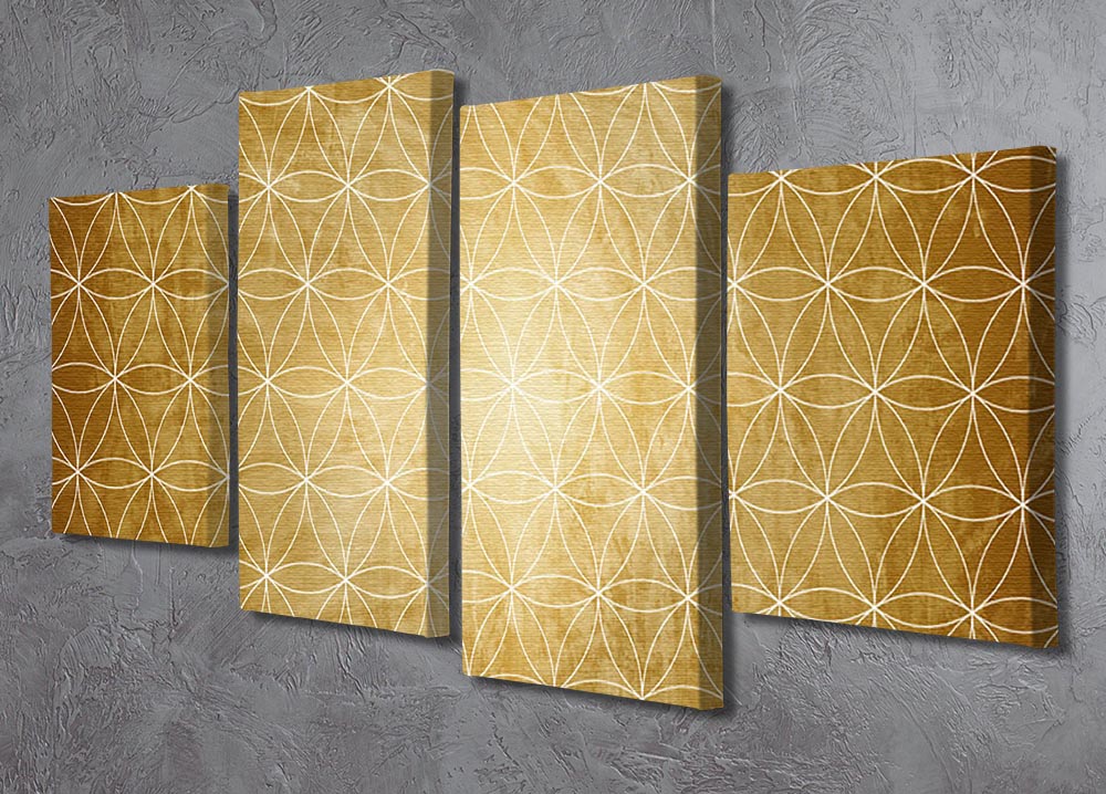 Flower Geometry 4 Split Panel Canvas showcasing vibrant floral designs in four separate panels arranged together.