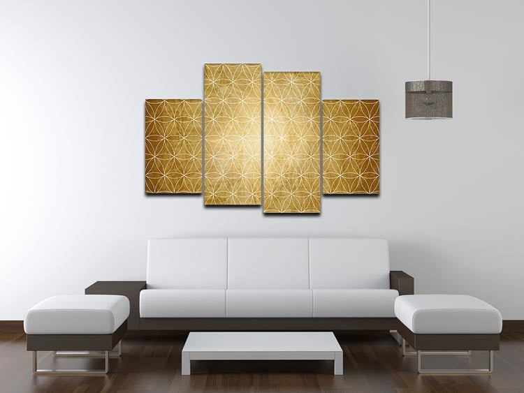 Flower Geometry 4 Split Panel Canvas showcasing vibrant floral designs in four separate panels arranged together.