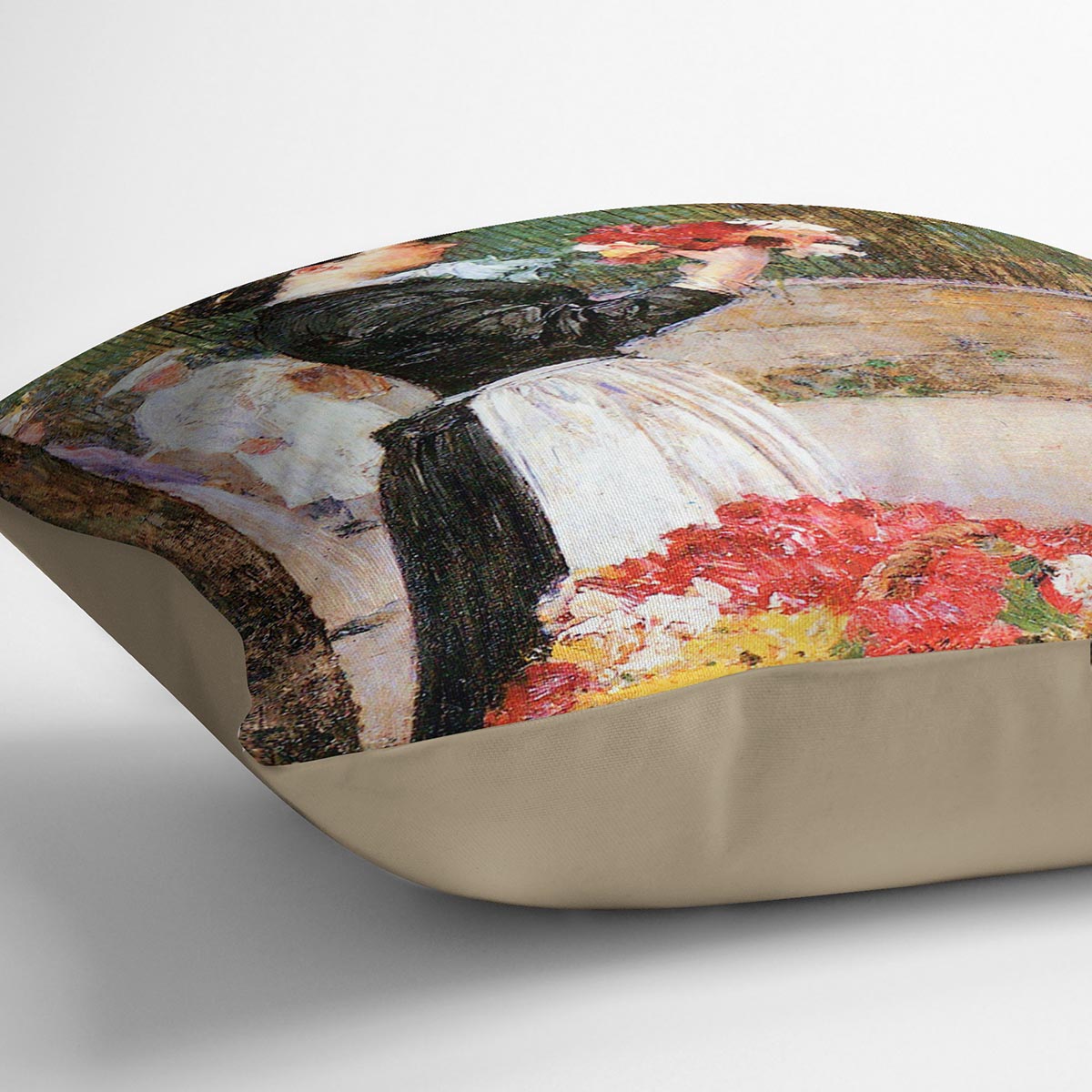 Flower Girl by Hassam Cushion featuring vibrant abstract designs on luxurious vegan faux suede.