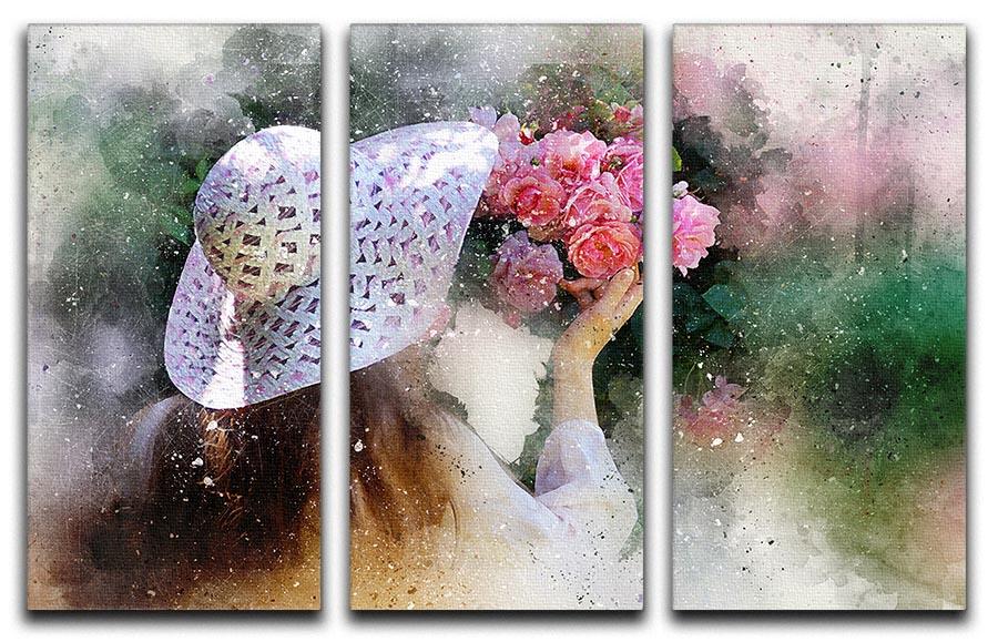 A beautiful 3-panel canvas print featuring a Flower Girl painting, showcasing vibrant colors and intricate details, perfect for home decor.