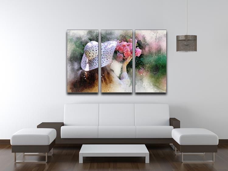 A beautiful 3-panel canvas print featuring a Flower Girl painting, showcasing vibrant colors and intricate details, perfect for home decor.
