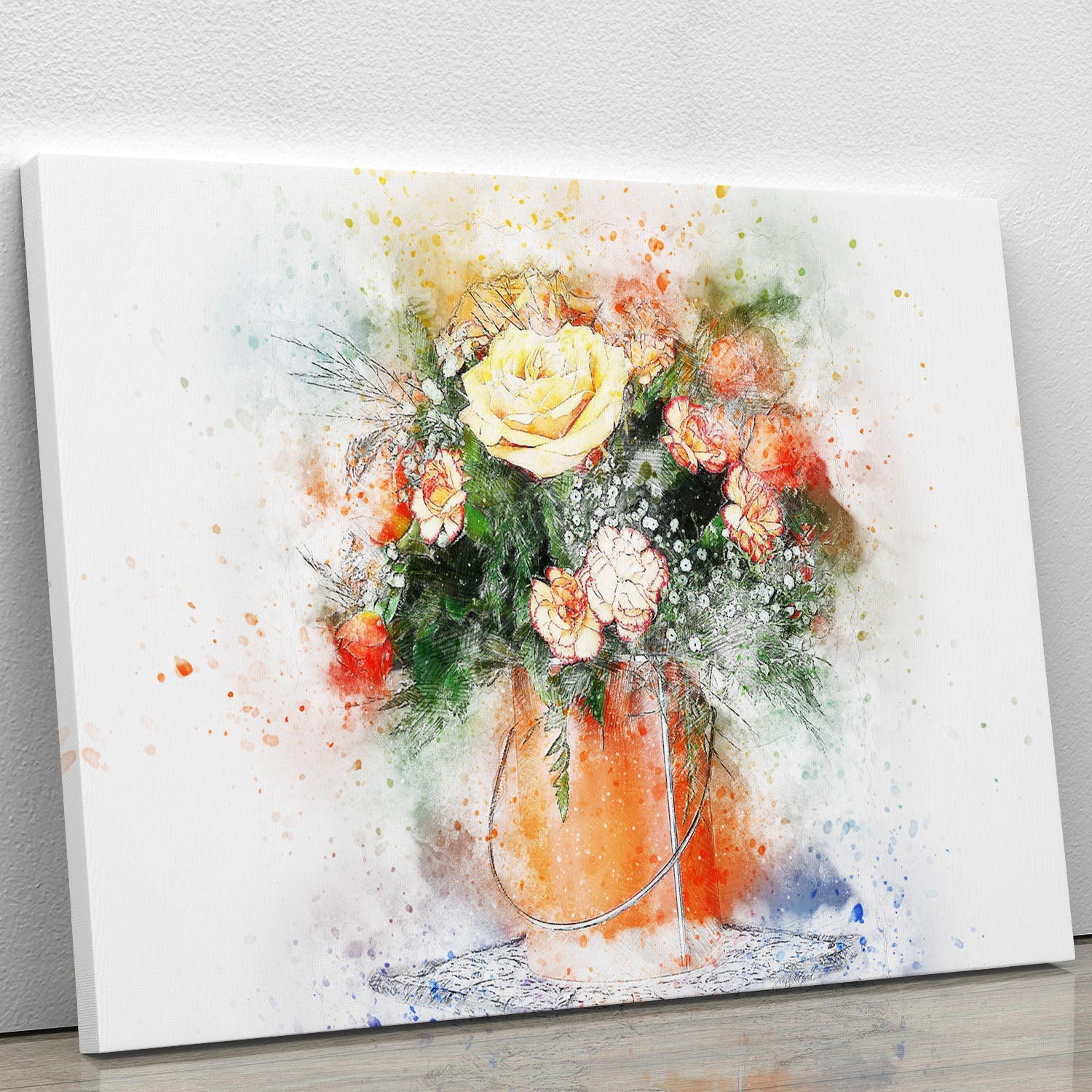 A vibrant flower painting canvas print showcasing colorful blooms, perfect for home decor.