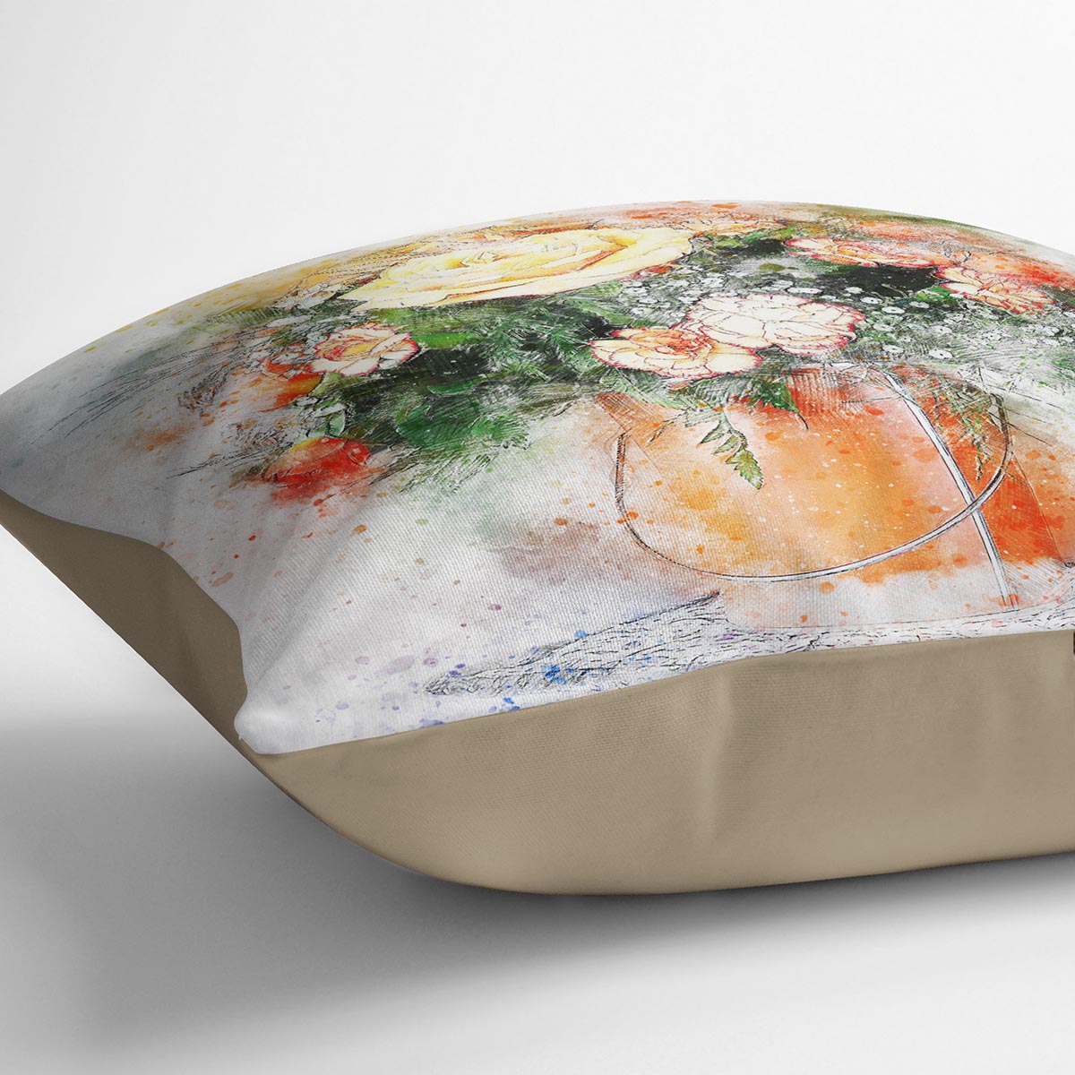 A vibrant Flower Painting Cushion featuring an abstract floral design on luxurious vegan faux suede, perfect for home decor.