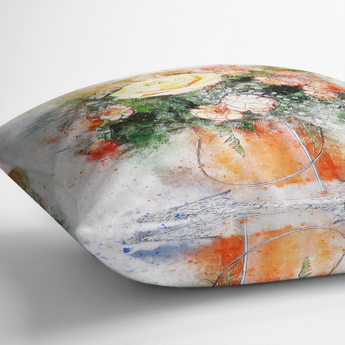 A vibrant Flower Painting Cushion featuring an abstract floral design on luxurious vegan faux suede, perfect for home decor.