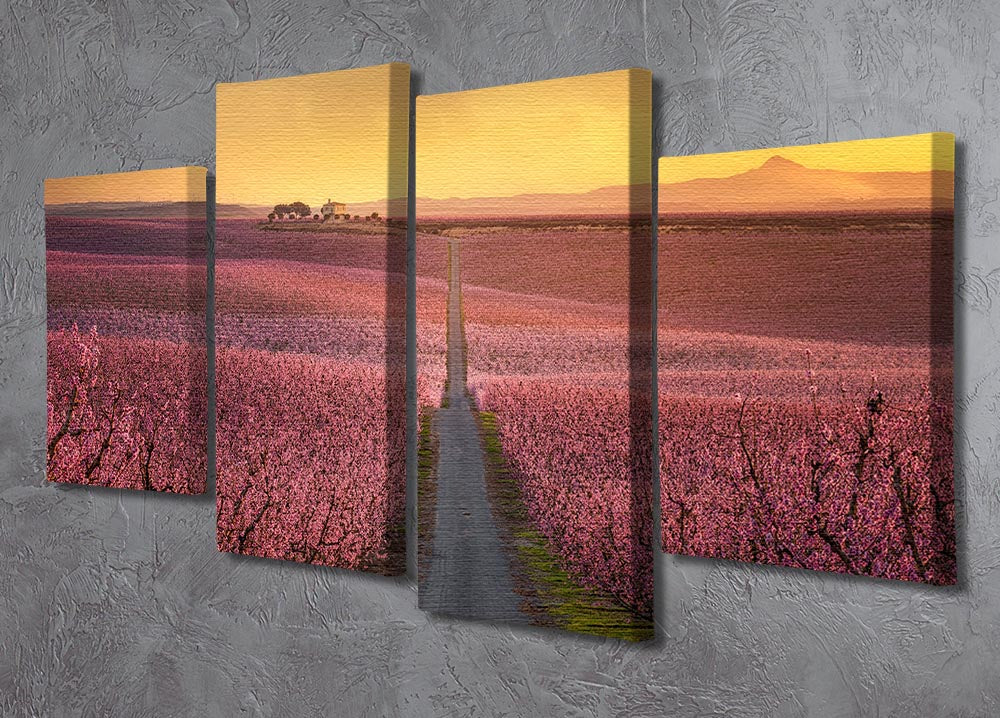 A vibrant Flowering 4 Split Panel Canvas artwork showcasing a stunning floral design divided into four equal sections.