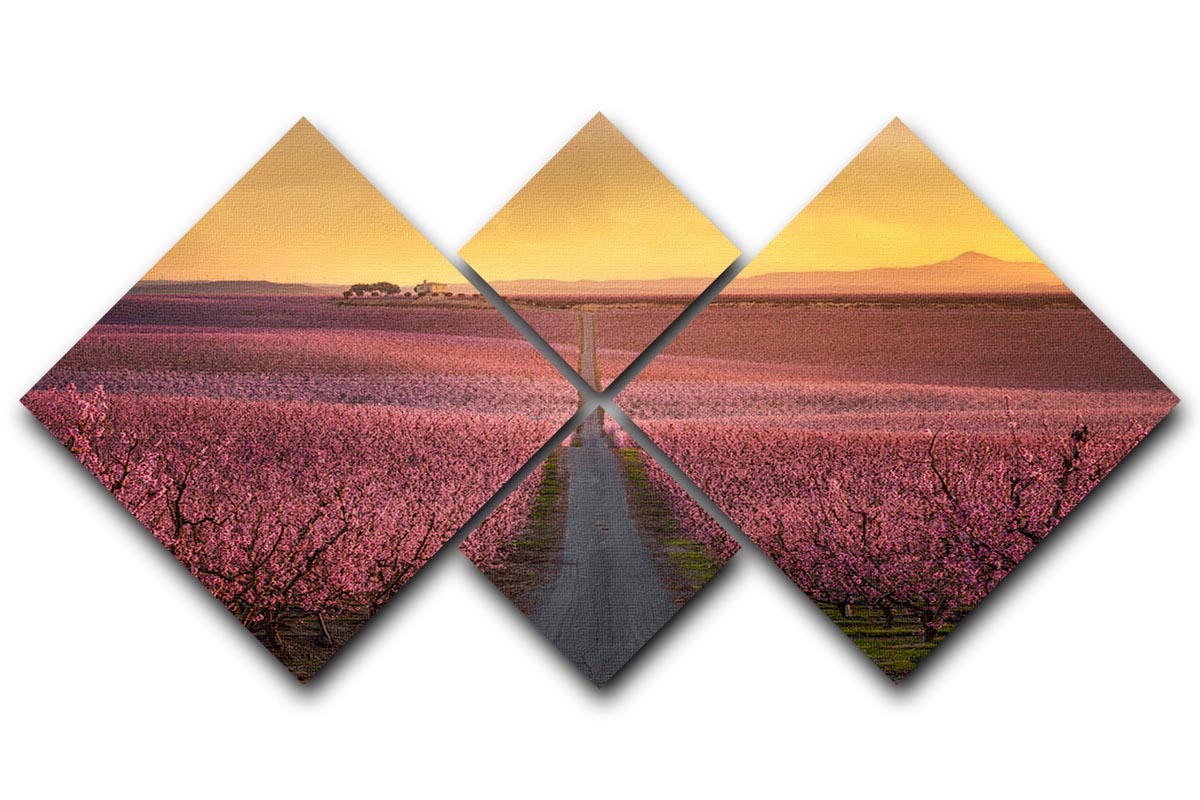 A beautiful 4-square multi panel canvas featuring vibrant floral artwork, perfect for home decor.