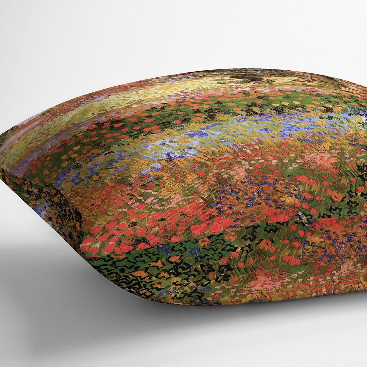 Flowering Garden by Van Gogh Cushion featuring vibrant colors and luxurious vegan faux suede material, perfect for home decor.