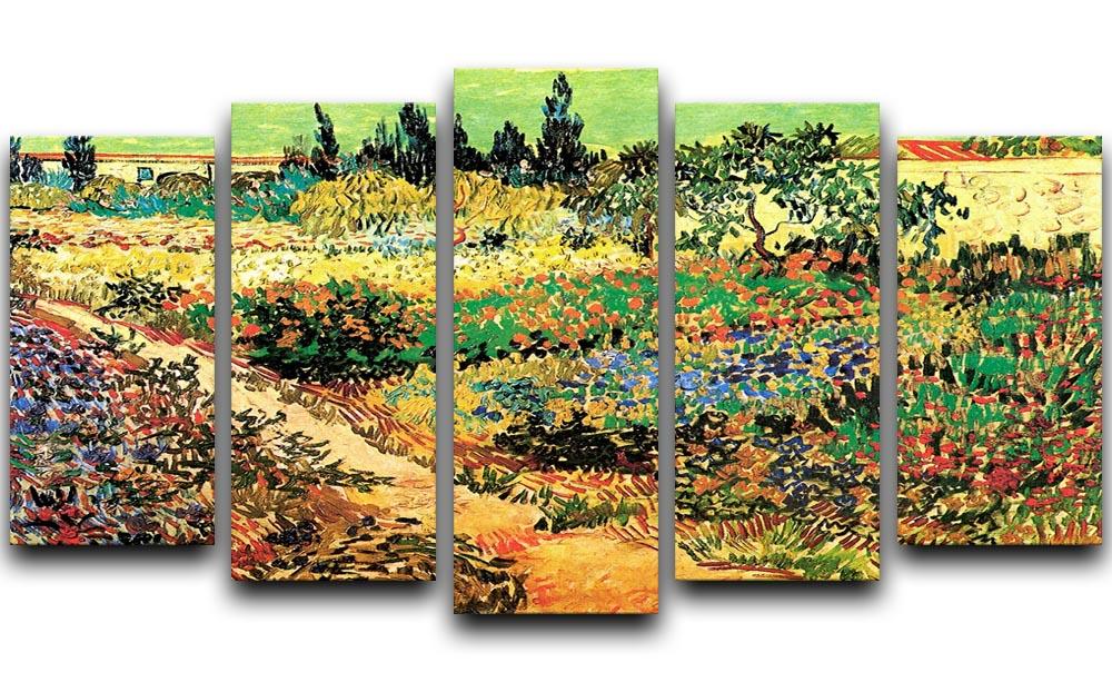 A beautiful 5 split panel canvas featuring Van Gogh's Flowering Garden with Path, showcasing vibrant colors and intricate details.