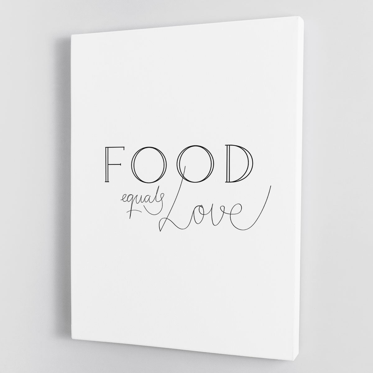 A vibrant canvas print featuring the phrase 'Food is Love' surrounded by colorful food illustrations, perfect for kitchen or dining room decor.