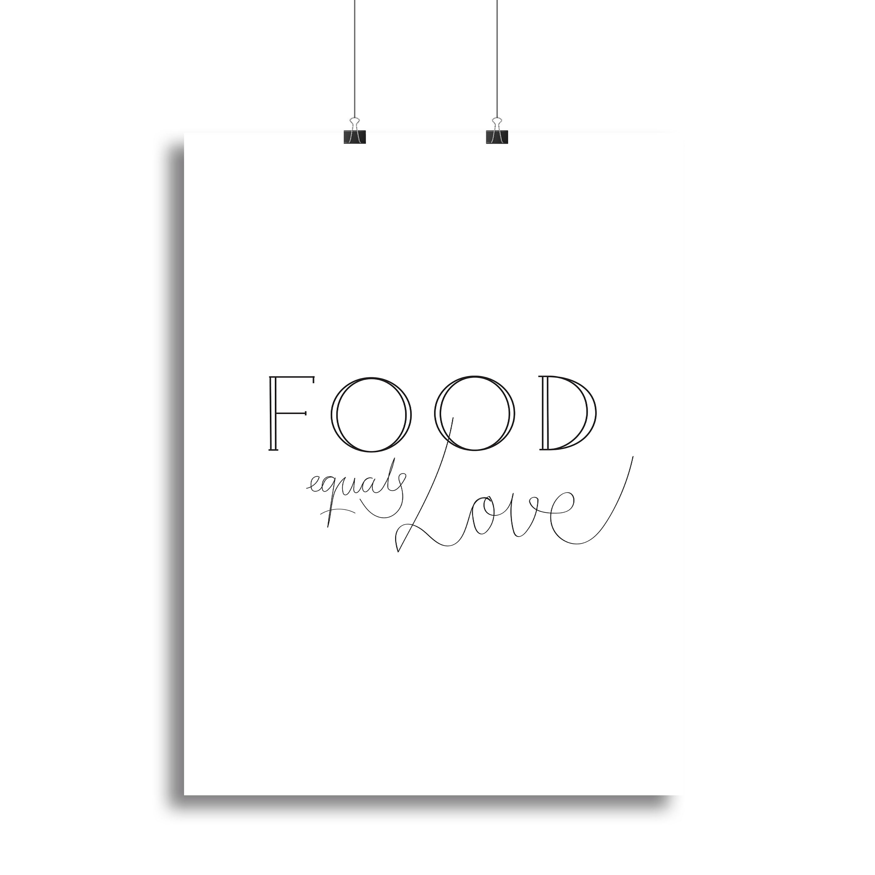 A vibrant canvas print featuring the phrase 'Food is Love' surrounded by colorful food illustrations, perfect for kitchen or dining room decor.