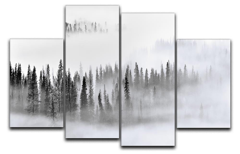 Foggy Forest 4 Split Panel Canvas artwork featuring a serene forest scene divided into four panels.