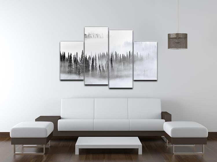 Foggy Forest 4 Split Panel Canvas artwork featuring a serene forest scene divided into four panels.