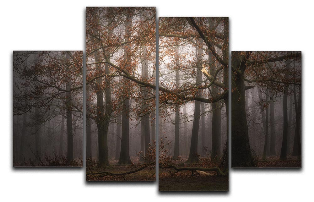 Foggy Memory Of The Past 4 Split Panel Canvas artwork featuring a serene, nostalgic landscape divided into four panels.