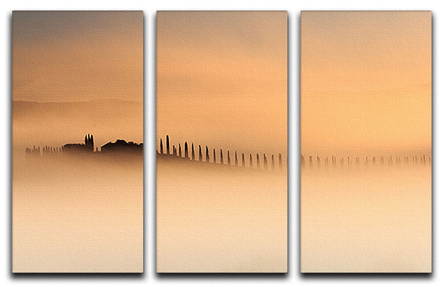 Foggy Sunrise 3 Split Panel Canvas Print featuring serene landscape with soft colors and foggy atmosphere, ideal for home decor.