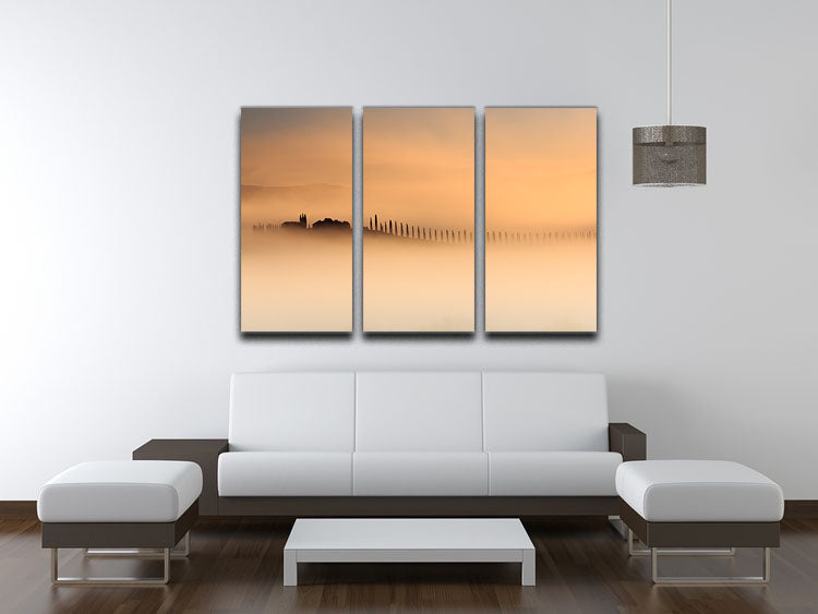 Foggy Sunrise 3 Split Panel Canvas Print featuring serene landscape with soft colors and foggy atmosphere, ideal for home decor.