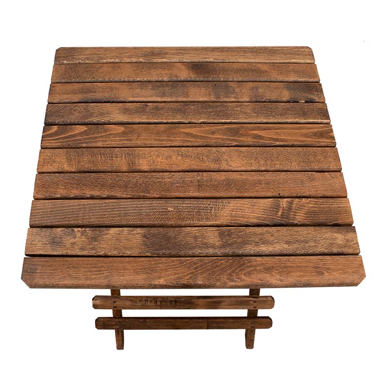 Foldable Table JANET made of beech wood in walnut color, dimensions 60x60x75cm, ideal for garden and balcony use.