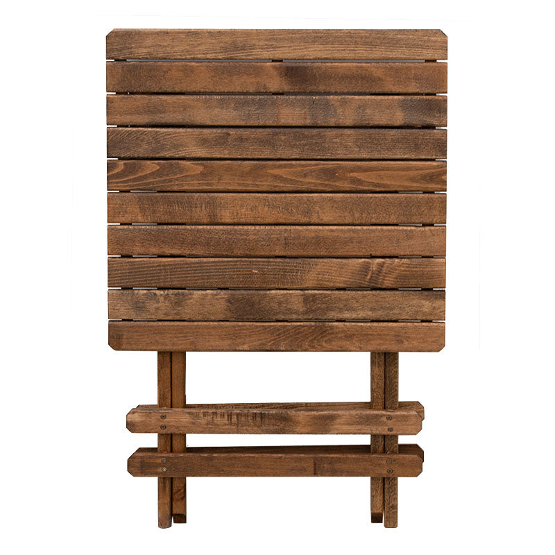 Foldable Table JANET made of beech wood in walnut color, dimensions 60x60x75cm, ideal for garden and balcony use.