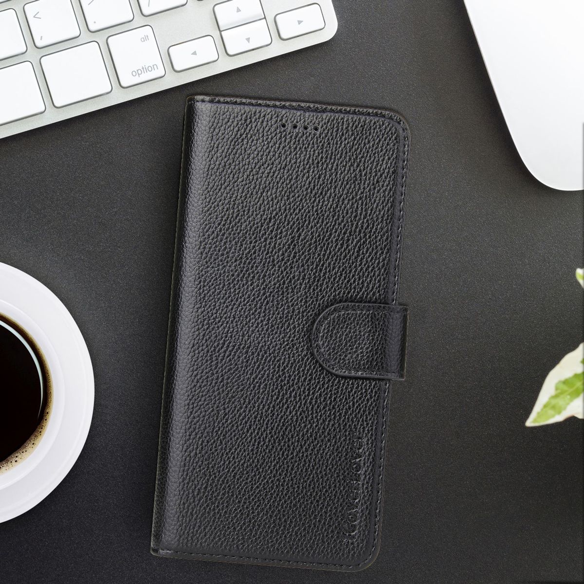iCoverLover black genuine leather wallet case for iPhone 11 Pro with card slots and magnetic closure.