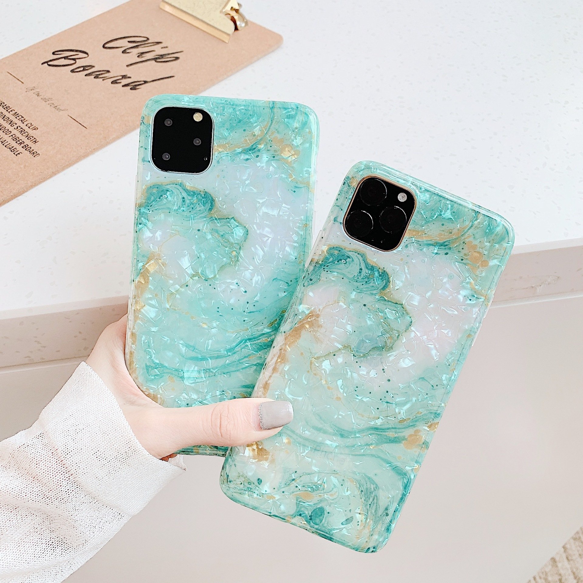 For iPhone 11 Pro Max Glossy Bling Glitter Marble Case showcasing its elegant design and protective features.