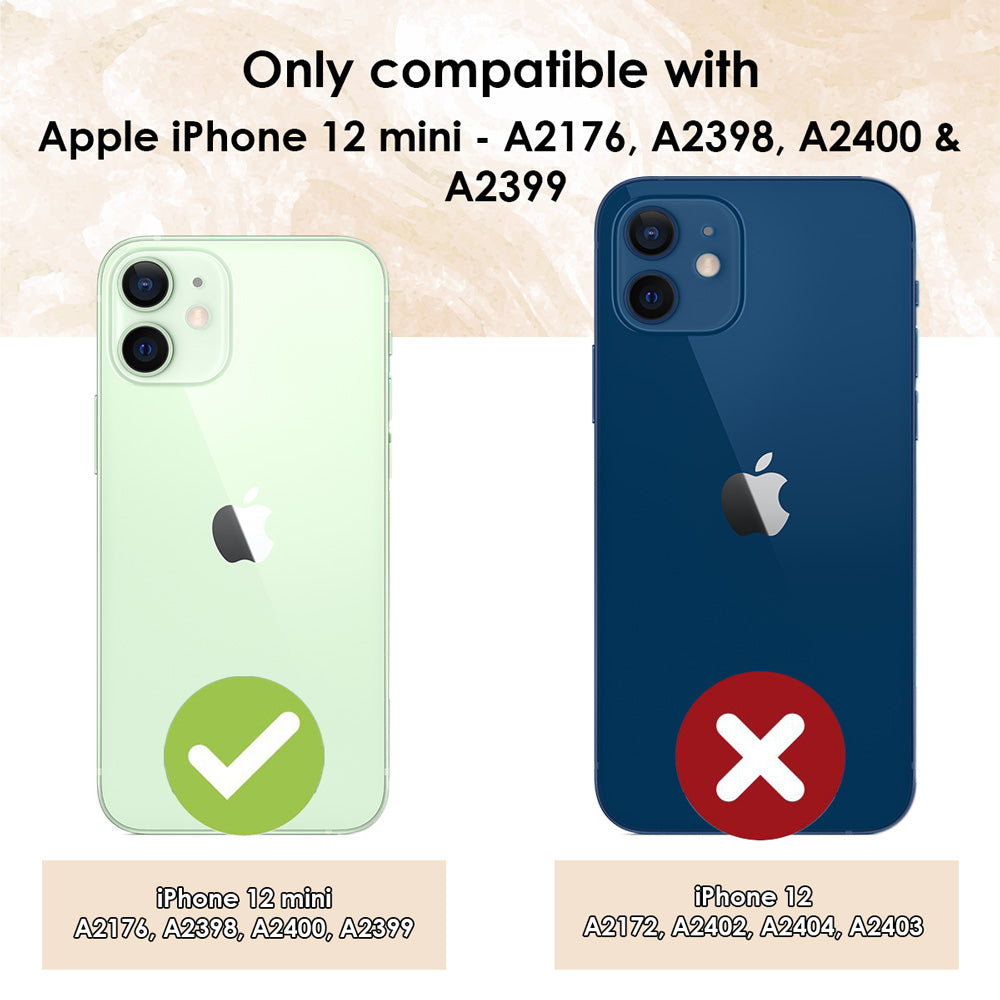 iCoverLover Black Genuine Cow Leather Wallet Case for iPhone 12 mini with card slots and kickstand feature.